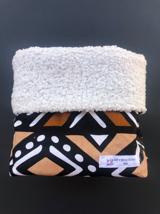 Lot lingettes + panière + trousse de toilette + bavoir bandana Bogolan