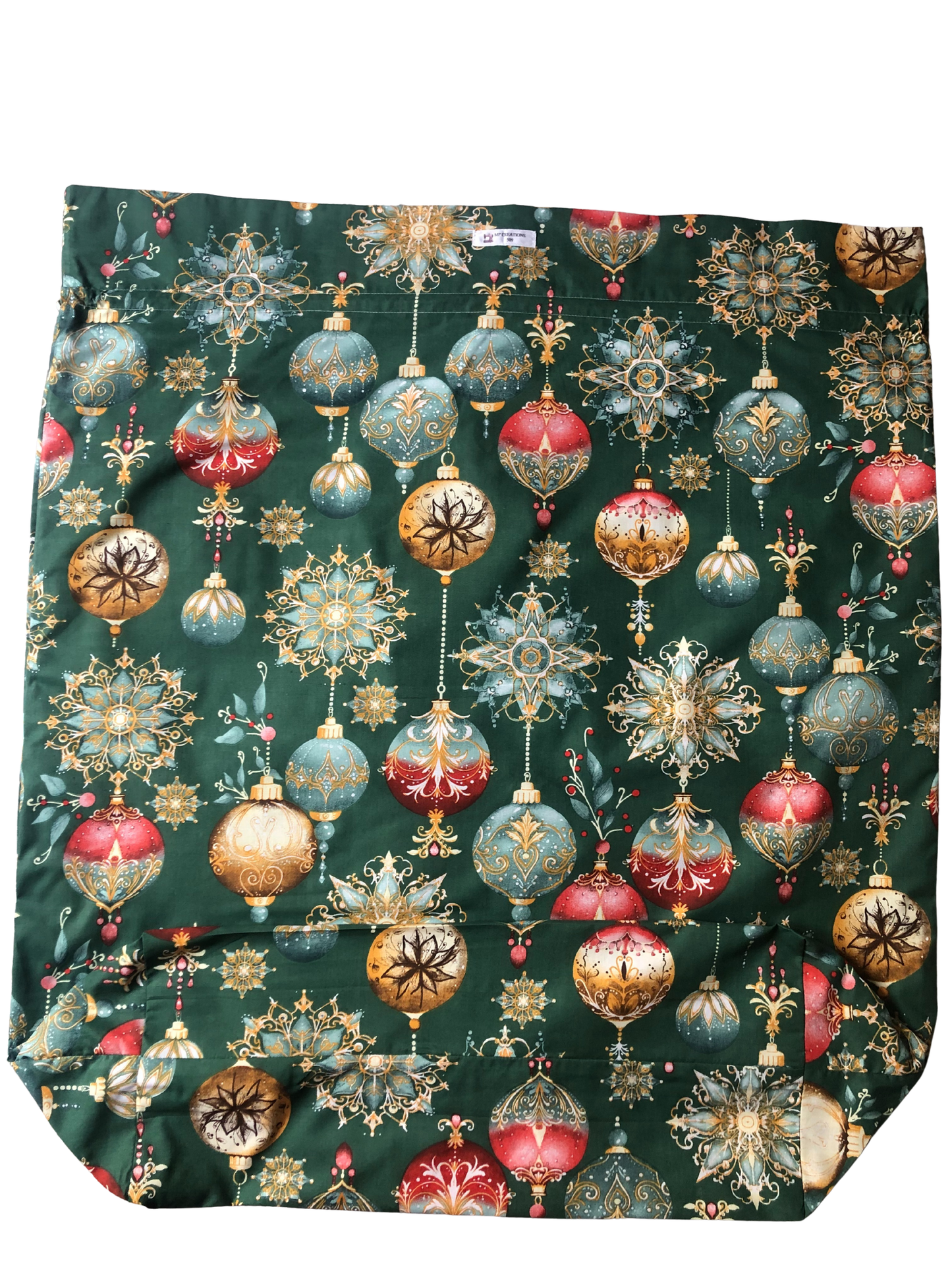 Sac à cadeaux vert boules de Noël