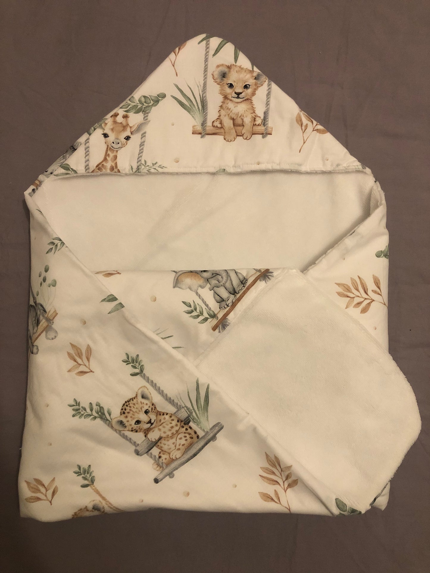 Lot Cape de bain et couverture Animaux de la Jungle + attache tétine stitch